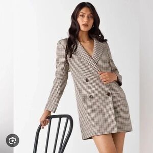 Vetta Capsule Brown Black Houndstooth Trench-coat Convertible Vest Small